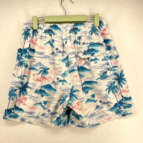 Vintage Summer Lined Swim Trunks Tropical Pattern Mens Size L - Picture 2 of 11